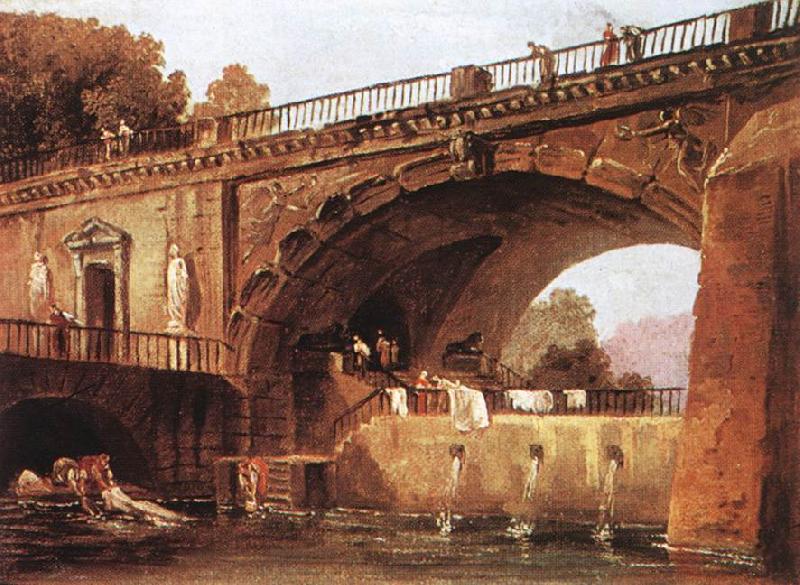 ROBERT, Hubert Washerwomen below a Bridge oil painting image